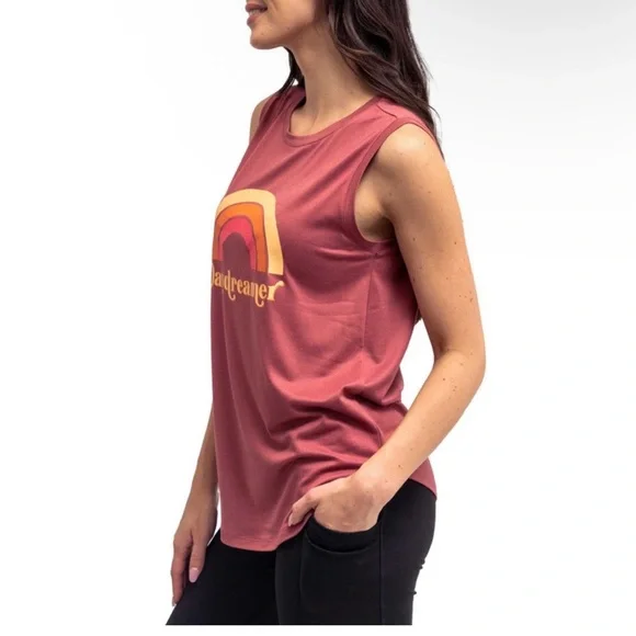Daydreamer Women's Vintage Rainbow Muscle Tee in Rust - Picture 2 of 9